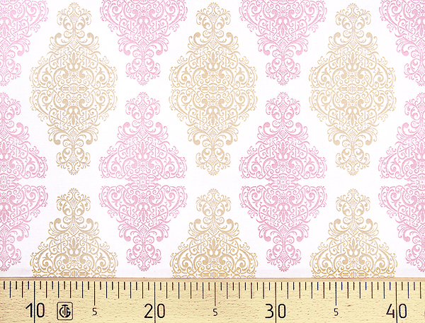 Ткань Gütermann Portofino (розовый и бежевый ажурный узор на белом) 