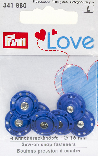 Пришивные кнопки Prym Love синие 16мм (4 шт) 