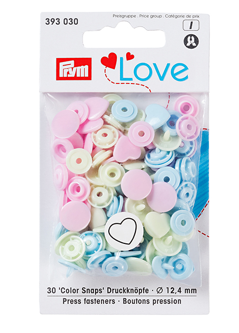 Кнопки Prym Love  "Color Snaps" сердце розовое, голубое, жемчужное 