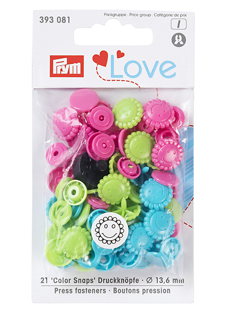 Кнопки Prym Love  "Color Snaps" цветок зеленый, бирюзовый, розовый 